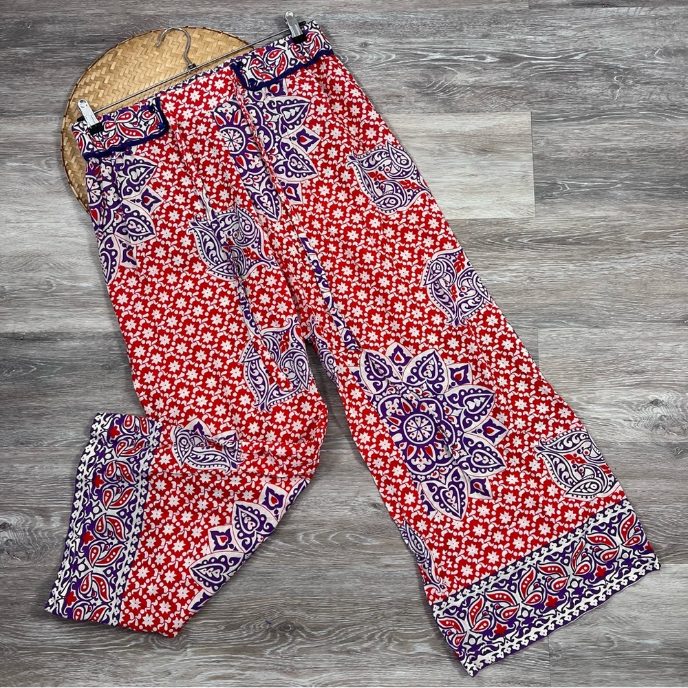 Anthropologie Red and Purple Wide Leg Pants